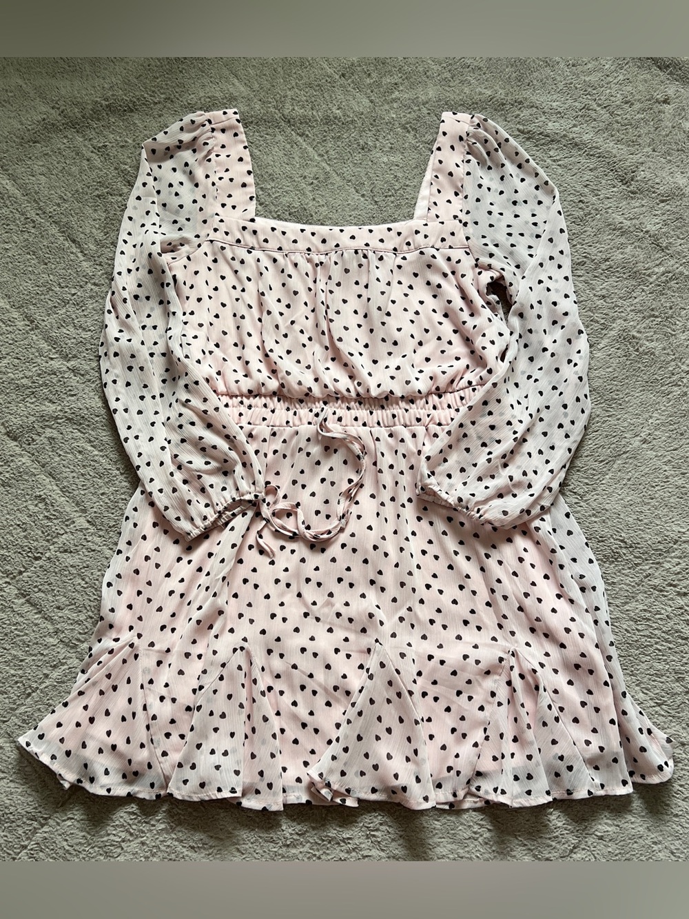 Mi Ami Square Neck Heart Pattern Mini Dress Preppy Cottage Homecoming Sz L
